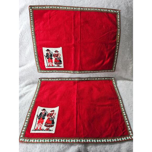Other - (Set of 2) Germany Place Settings Mats Red Cloth 10X14" Embroidered Pocket